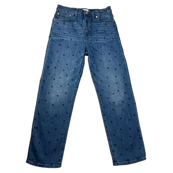 Madewell Women’s Classic Straight Jeans Heart Print Edition Harwell Wash Size 27 - Picture 2 of 10